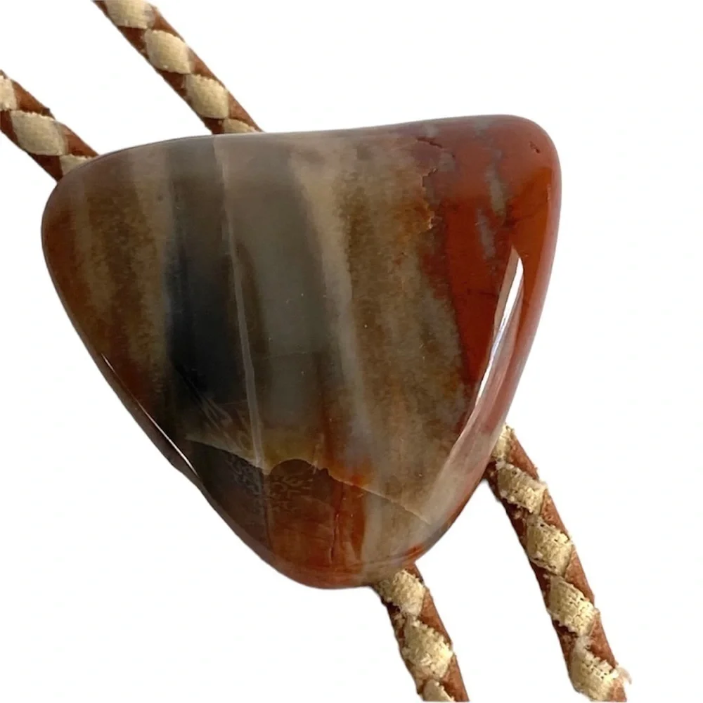 Vintage Agate Bolo Tie Western Southwest Rockabilly Cowboy Brown Red Unisex Mens